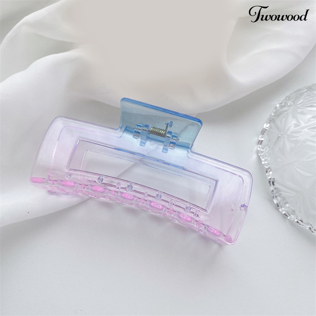 Twowood Wanita Hair Gripper Cakar Kuat Anti Patah Gradasi Warna Kontras Pinggiran Halus Hiasan Rambut Musim Semi Elastis Bentuk Oblong Hair Claw Aksesori Rambut