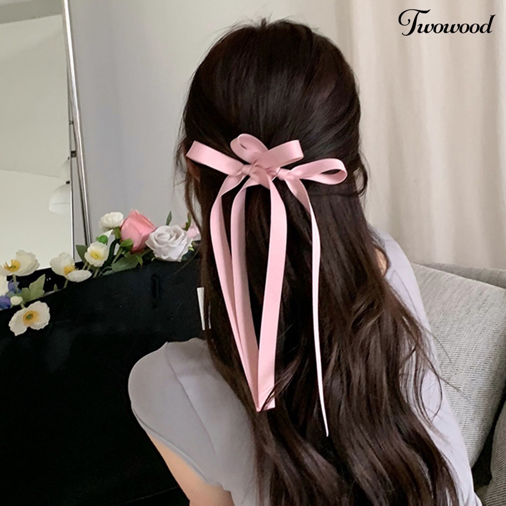 Twowood Gadis Rambut Pita Warna Solid Anti-slip Busur-Simpul Double Layer Halus Hiasan Rambut Ringan Wanita Dikepang Ponytail Klip Aksesoris Rambut