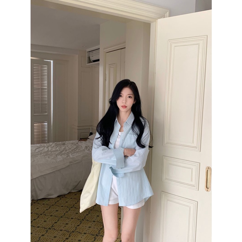 Kemeja Wanita Import Polos Lengan Panjang Linen Korean Blouse