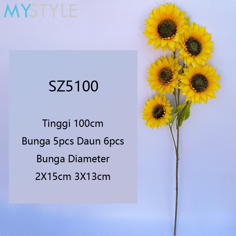 MYSTYLE BUNGA MATAHARI PANJANG SZ5100 1 TANGKAI 5 CABANG 100 CM BUNGA UNTUK DEKORASI PESTA WEDDING B