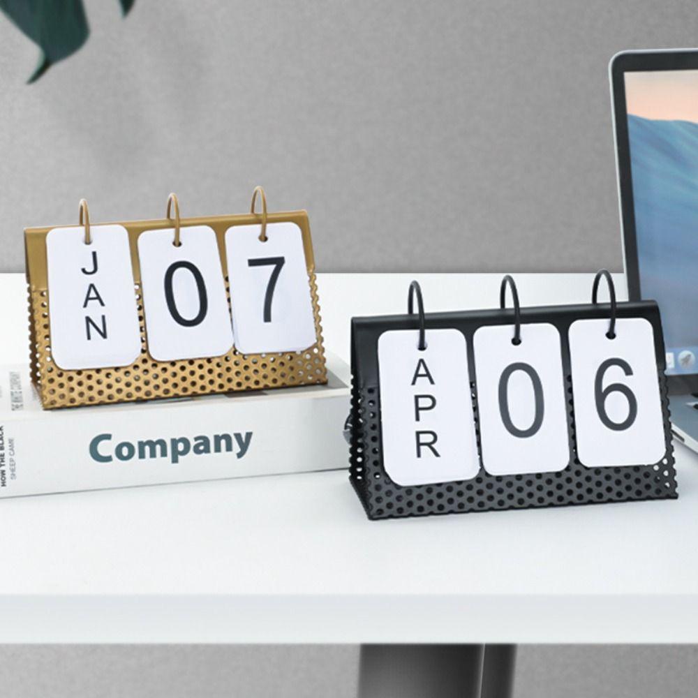 Mxbeauty Standing Perpetual Calendar Metal Coiled Monthly Daily Home Office Stationery Ins Style Flipping Perpetual Calendar