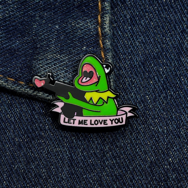 Lucu Lucu Kodok Let Me Love You Enamel Keras Pin Shiny Love Sniper Bros Laple Lencana Kartun Anime Perhiasan Untuk Teman