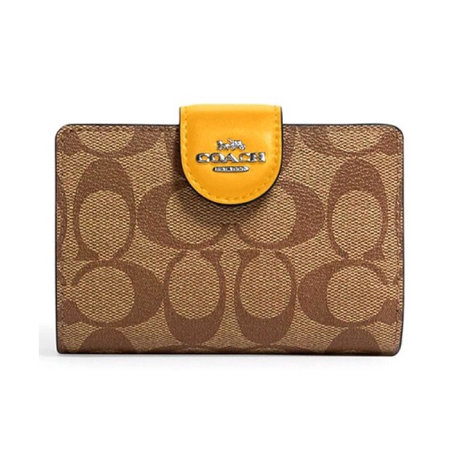 Coach Medium Corner Zip Wallet Khaki Yellow(C0082)