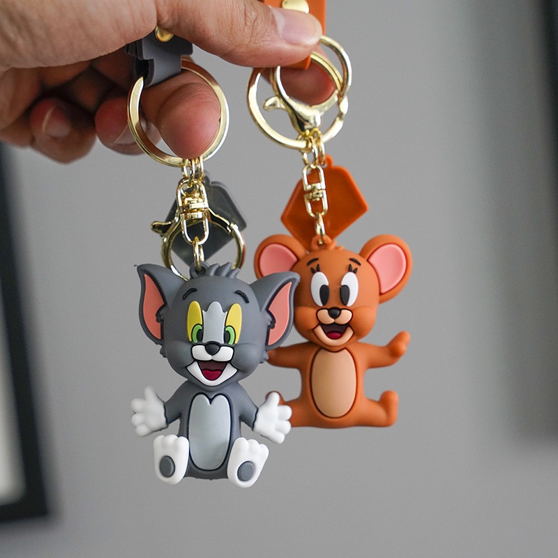 Kartun Kucing Dan Tikus 3D PVC Gantungan Kunci Dengan Kait Logam Mobil Rumah Gantungan Kunci Tas Ponsel Case Bluetooth Earphone Cover Charms Liontin Hadiah Untuk Pria Wanita