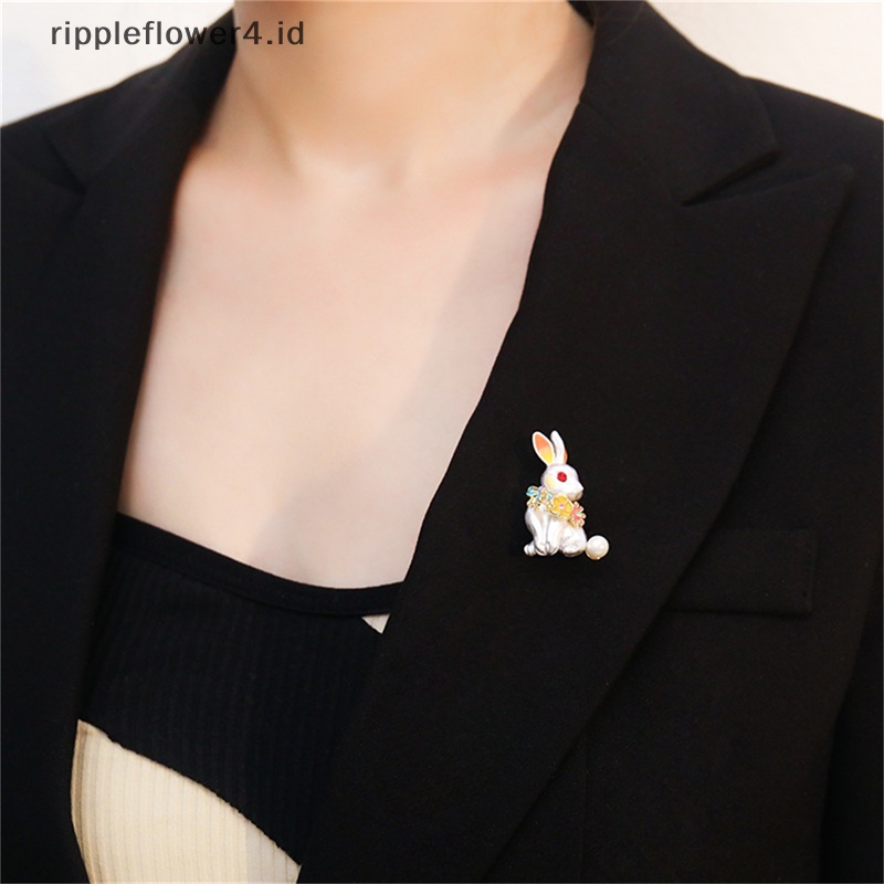 {rippleflower4.id} Wanita Kelinci Lucu Berlian Imitasi Enamel Bros Pin Lencana Perjamuan Pesta Jas Dekorasi Perhiasan~