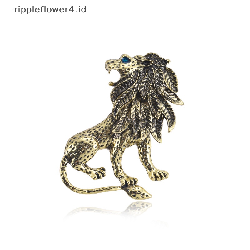 {rippleflower4.id} Vintage Gold Lion Bros Pria Jas Harajuku Broches Lapel Pin Retro Kreatif Cahaya Niche Korsase Aksesoris Perhiasan Laki-Laki~