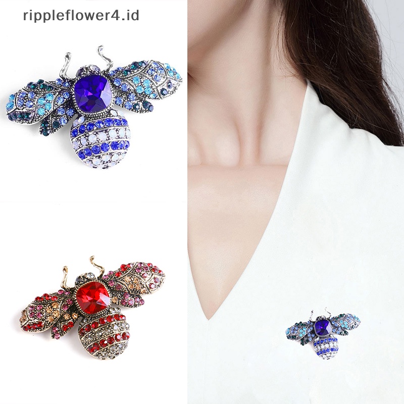 {rippleflower4.id} Retro Serangga Kristal Bros Pin Kerah Lapel Lencana Perhiasan Hadiah Aksesoris~