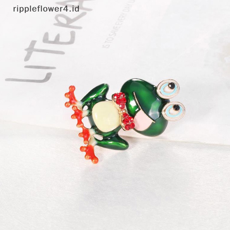 {rippleflower4.id} Perhiasan Bros Kodok Busur Enamel Kartun Untuk Wanita Pria Hadiah Syal Pin Aksesori~