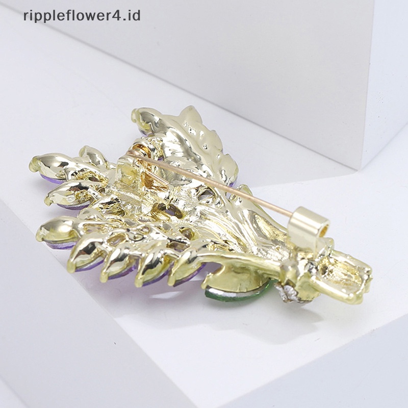 {rippleflower4.id} Wanita Bros Romantis Kristal Lavender Bunga Lapel Pin Alloy Tanaman Bros Kerah Pin Aksesoris Hadiah Perhiasan~