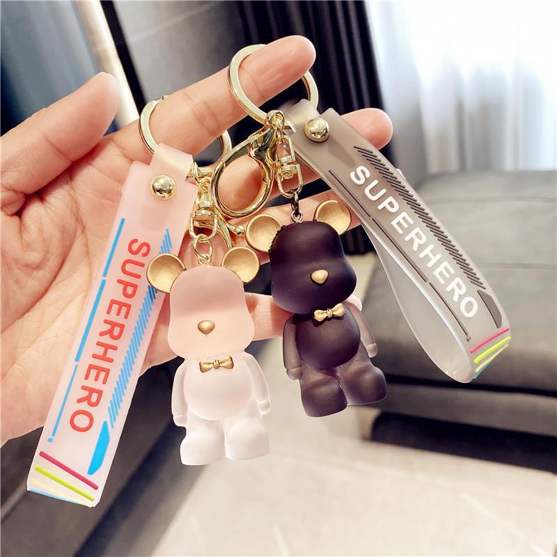 6warna Matte Semi Transparan 3D Beruang Kekerasan Dengan Telinga Warna Emas Mobil Rumah Gantungan Kunci Tas Ponsel Case Bluetooth Earphone Cover Charms Liontin Hadiah Untuk Pria Wanita