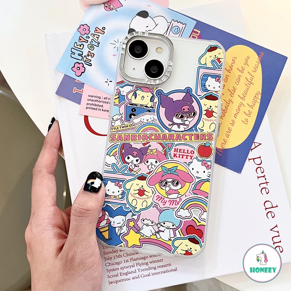 Casing Ponsel Karakter Sanrio Kartun Lucu Electroplated Untuk iPhone 14 Pro 13 12 11 Pro Max XR XS 8 7plus Colorful Graffiti Back Cover