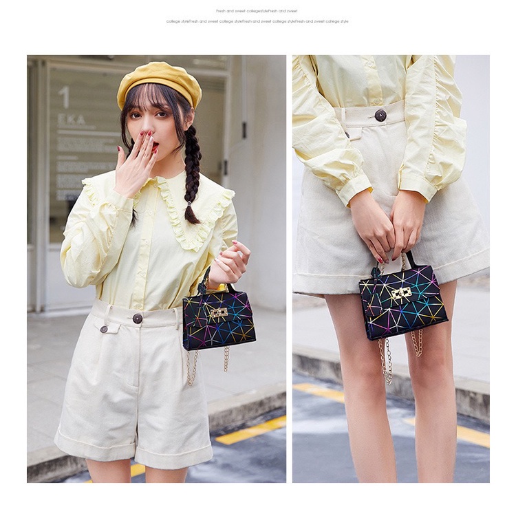 KH Tas Korea Selempang Warna Laser Segitiga Rantai DIagonal Tas Bahu Handbag Fashion Terbaru A3