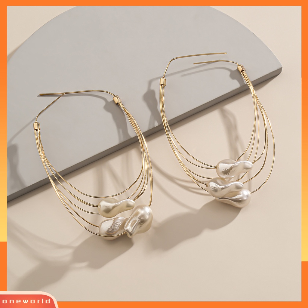 [WOD] 1pasang Anting Menjuntai Mutiara Imitasi Multi-layer Rumbai Perhiasan Semua Pertandingan Lingkaran Geometris Drop Earrings Aksesoris Wanita