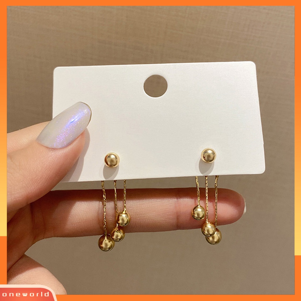 [WOD] 1pasang Anting Menjuntai Manik Bulat Elegan Rumbai Berlapis Silver Warna Emas Semua Pertandingan Wanita Drop Earrings Untuk Pesta