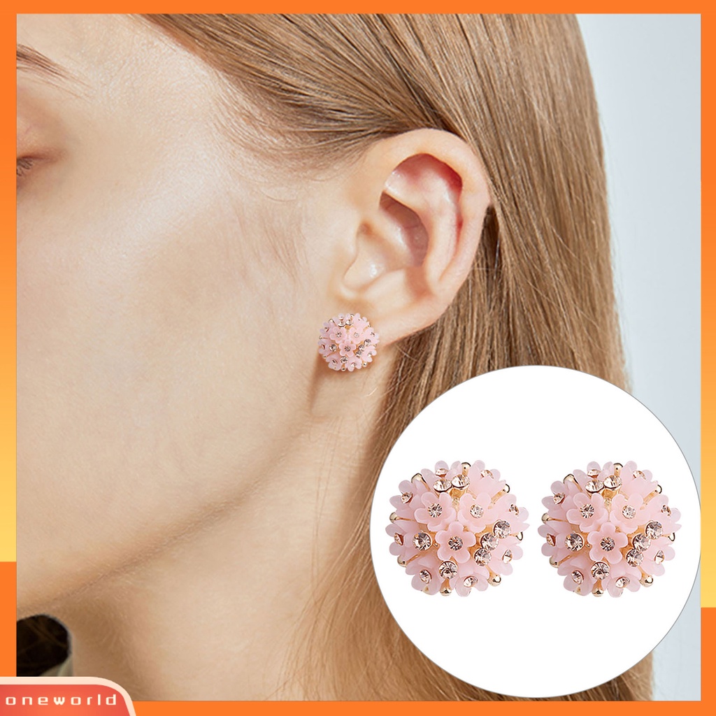 [WOD] 1pasang Anting Anti Luntur Kompak Resin Kuat Konstruksi Bola Bunga Wanita Anting Perlengkapan Pesta