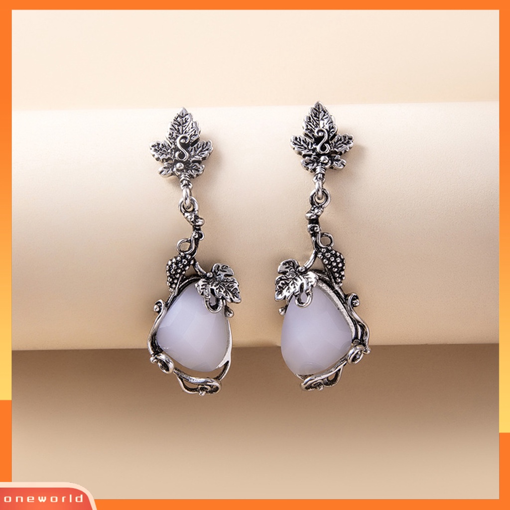 [WOD] 1pasang Ear Stud Nyaman Tidak Luntur Gaya Vintage Indah Sehari Hari Memakai Alloy White Opal Drop Earrings Untuk Perjamuan