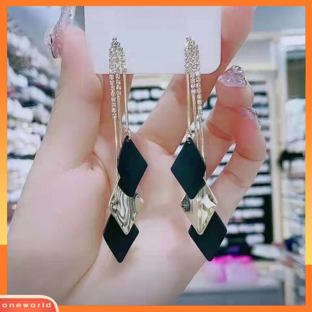 [WOD] 1pasang Anting Wanita Menjuntai Rumbai Berlian Imitasi Geometris Anggun Drop Earrings Untuk Hadiah