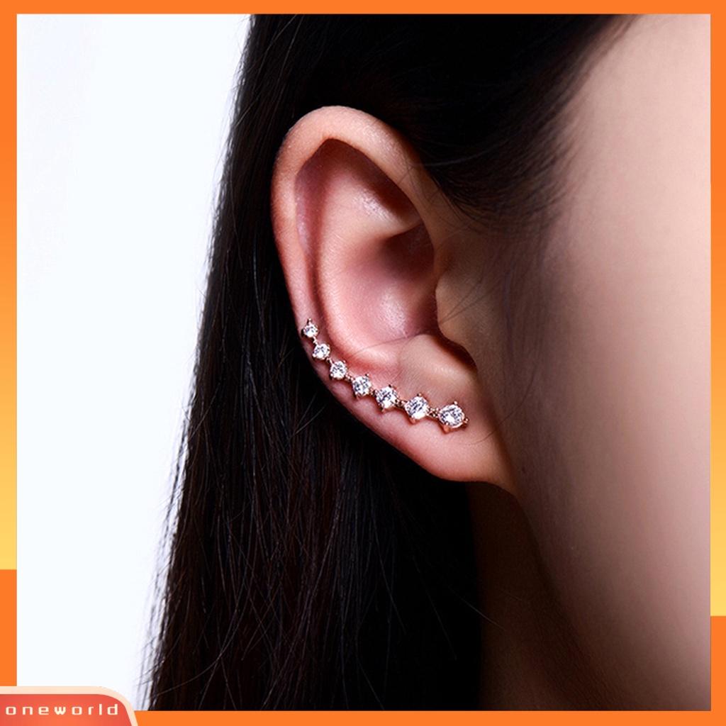 [WOD] 1pasang Wanita Ear Climber Hias Berlian Imitasi Nyaman Dipakai Aksesoris Telinga Anting Tusuk Elegan Untuk Teman