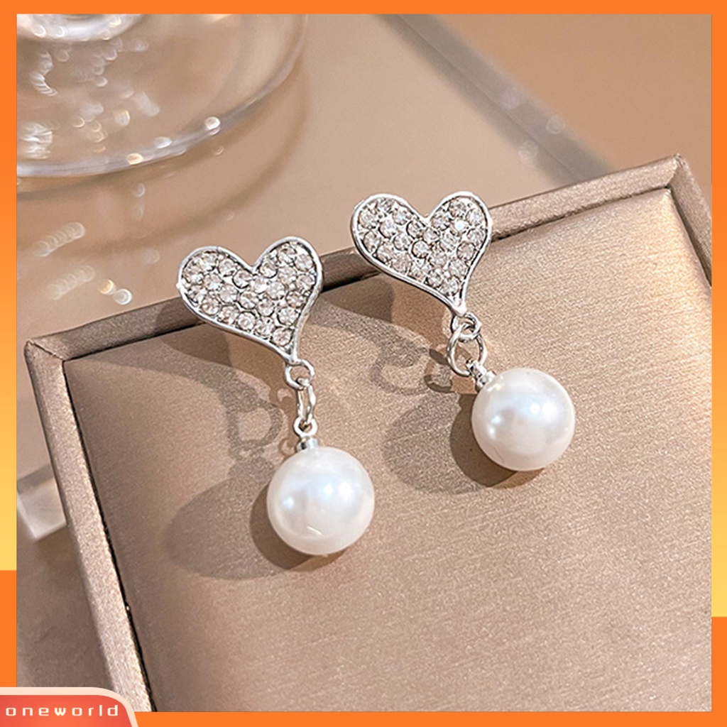 [WOD] 1pasang Anting Menjuntai Shiny Ear Decoration Gaya Korea Berlian Imitasi Cinta Hati Mutiara Imitasi Temperamen Anting Tusuk Untuk Pacaran