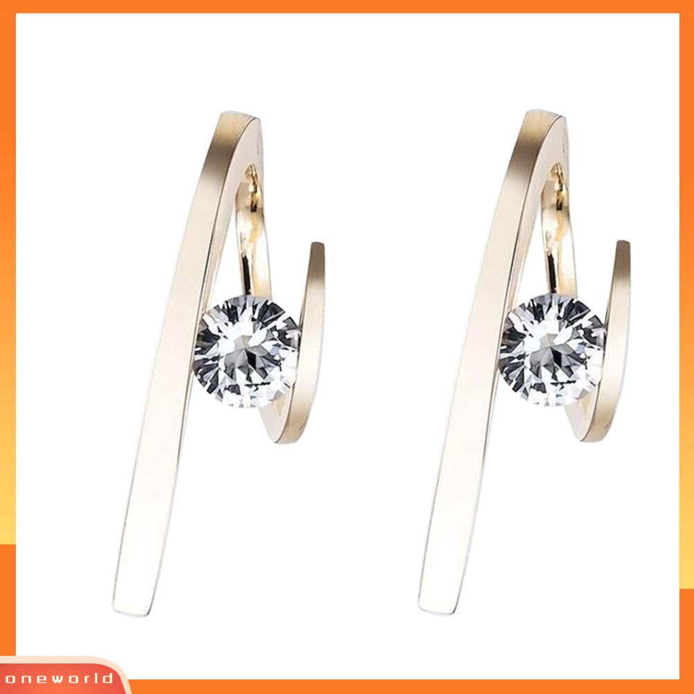 [WOD] Wanita Potongan Bulat Cubic Zirconia Geometris Ear Stud Earrings Pesta Perhiasan Hadiah