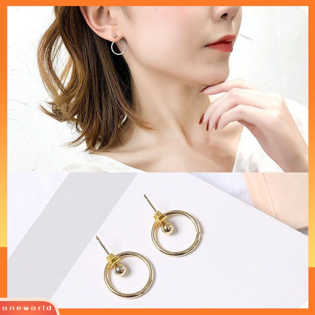 [WOD] Fashion Wanita Sederhana Lingkaran Berongga Dua Sisi Jaket Telinga Stud Anting Perhiasan