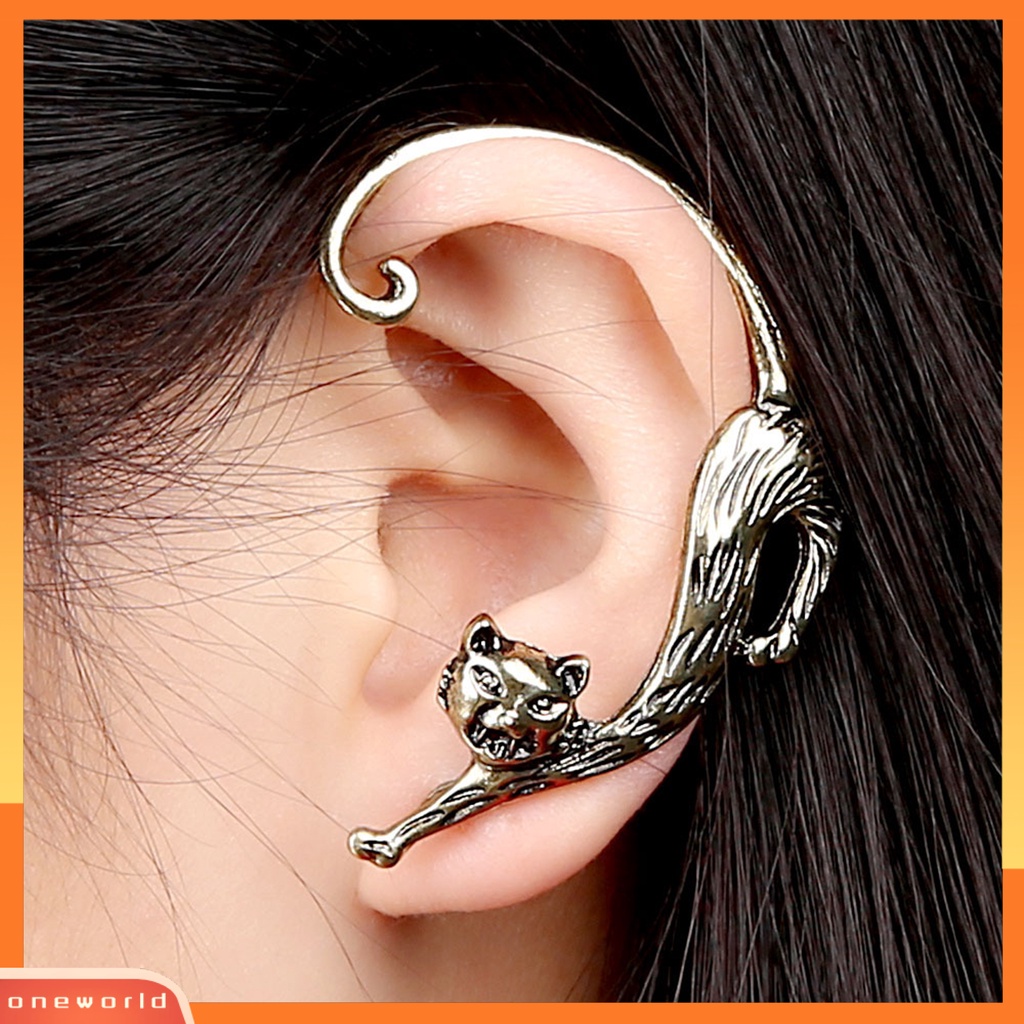 [WOD] Vintage Enchanting Kitten Ear Hook Earrings Aksesoris Perhiasan Ekor Kucing Stereo