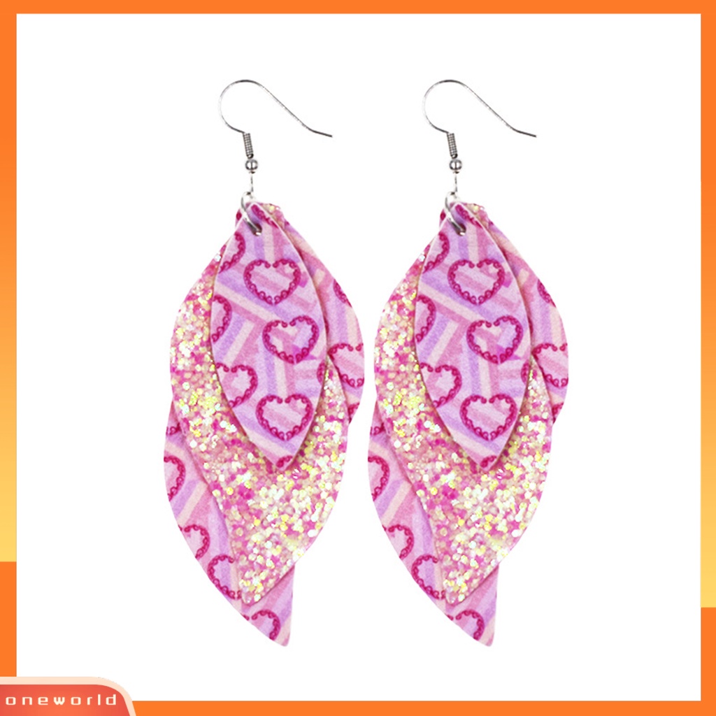 [WOD] S-shaped Leather Earrings Sequin Sparkling Earrings Perhiasan Aksesori Hadiah