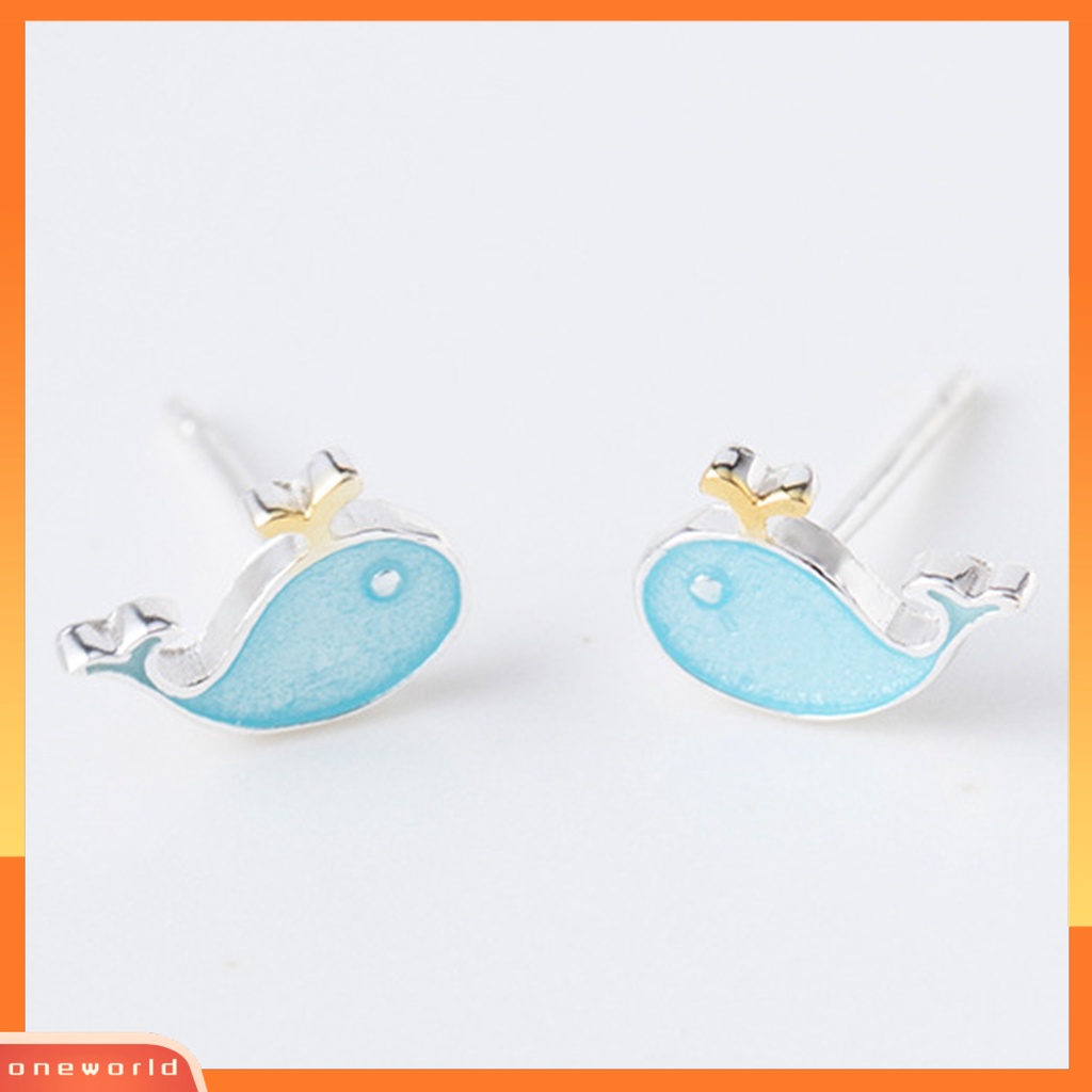 [WOD] 2pcs Ear Studs Bentuk Ikan Paus Liontin Telinga Fashion Lapis Perak Tidak Alergi Untuk Pacaran