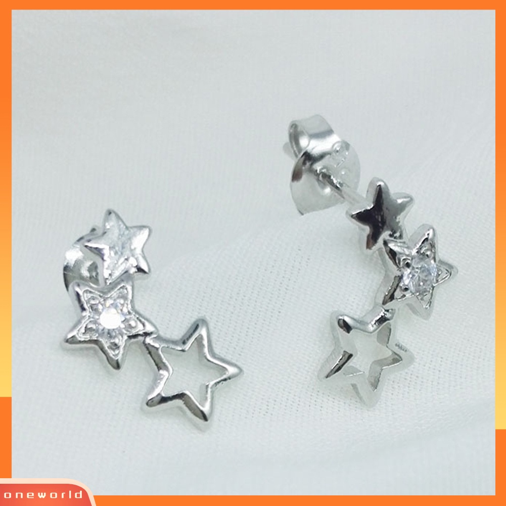 [WOD] Wanita Fashion Cubic Zirconia Hias Berongga Bintang Stud Anting Pesta Perhiasan Hadiah