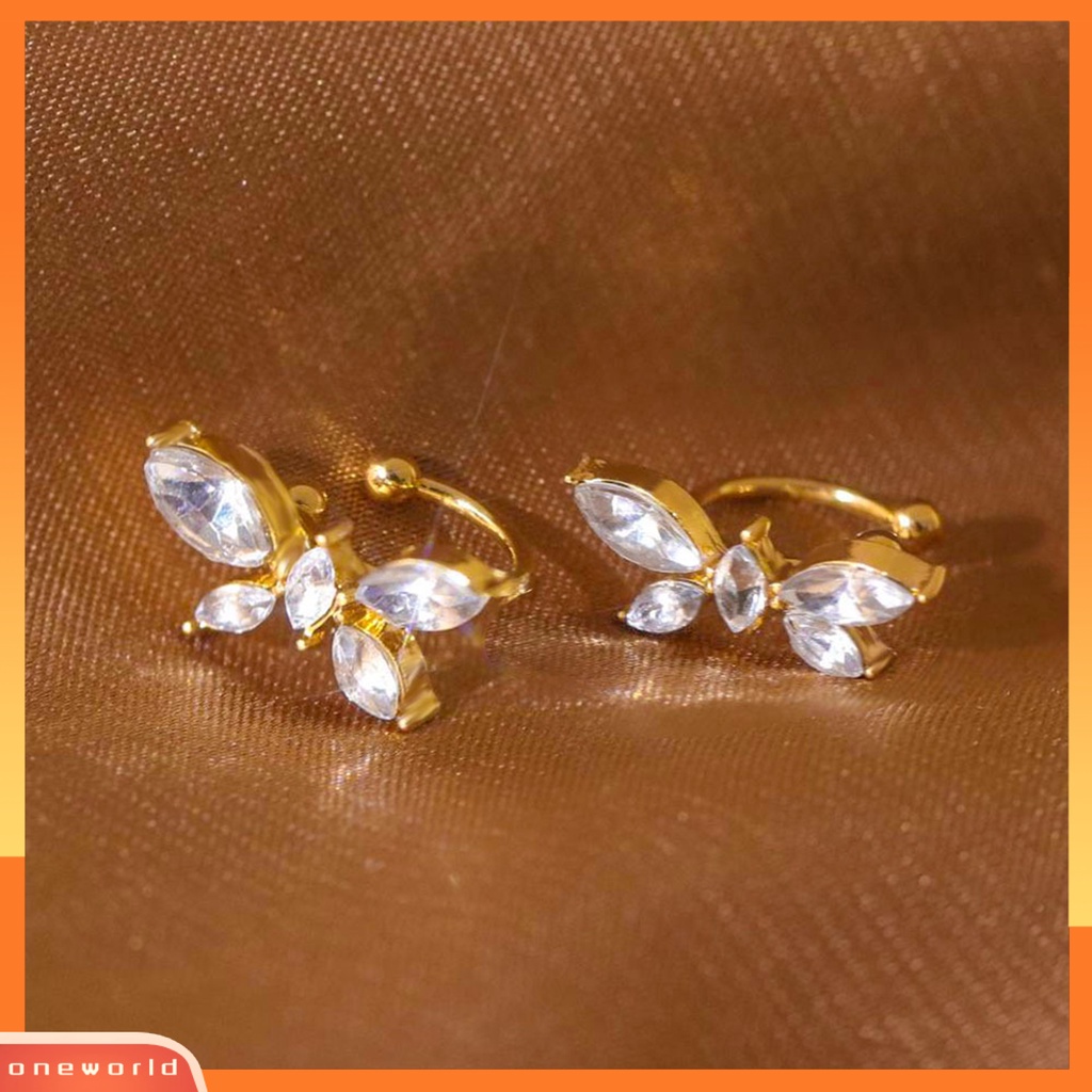 [WOD] 1pasang Anting Klip Kupu-Kupu Cubic Zirconia Wanita Jepang Style Bow Clip Earrings Perhiasan Hadiah