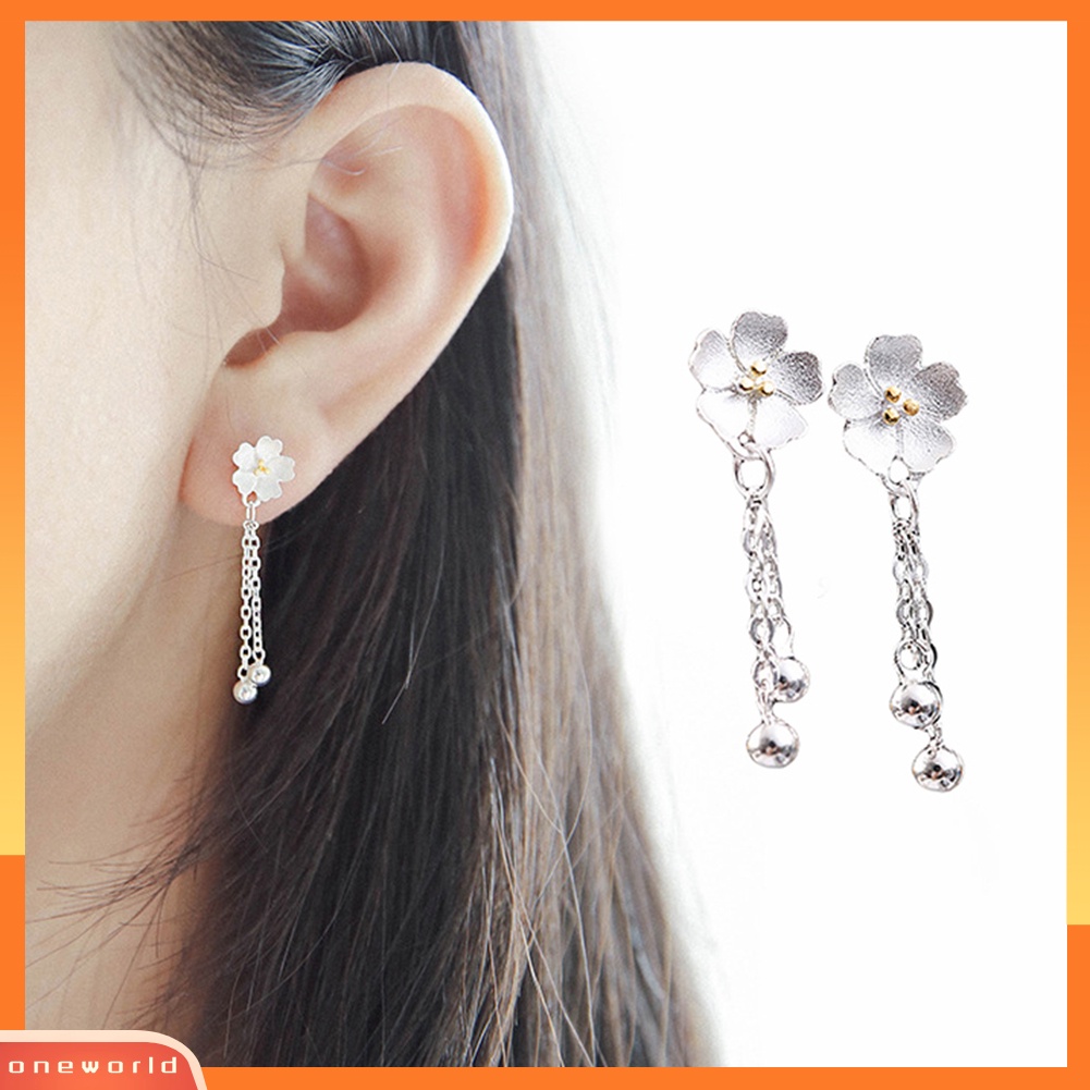 [WOD] Bunga Rumbai Beads Ear Studs Sweet Women Earrings Jewelry Hadiah Hari Valentine