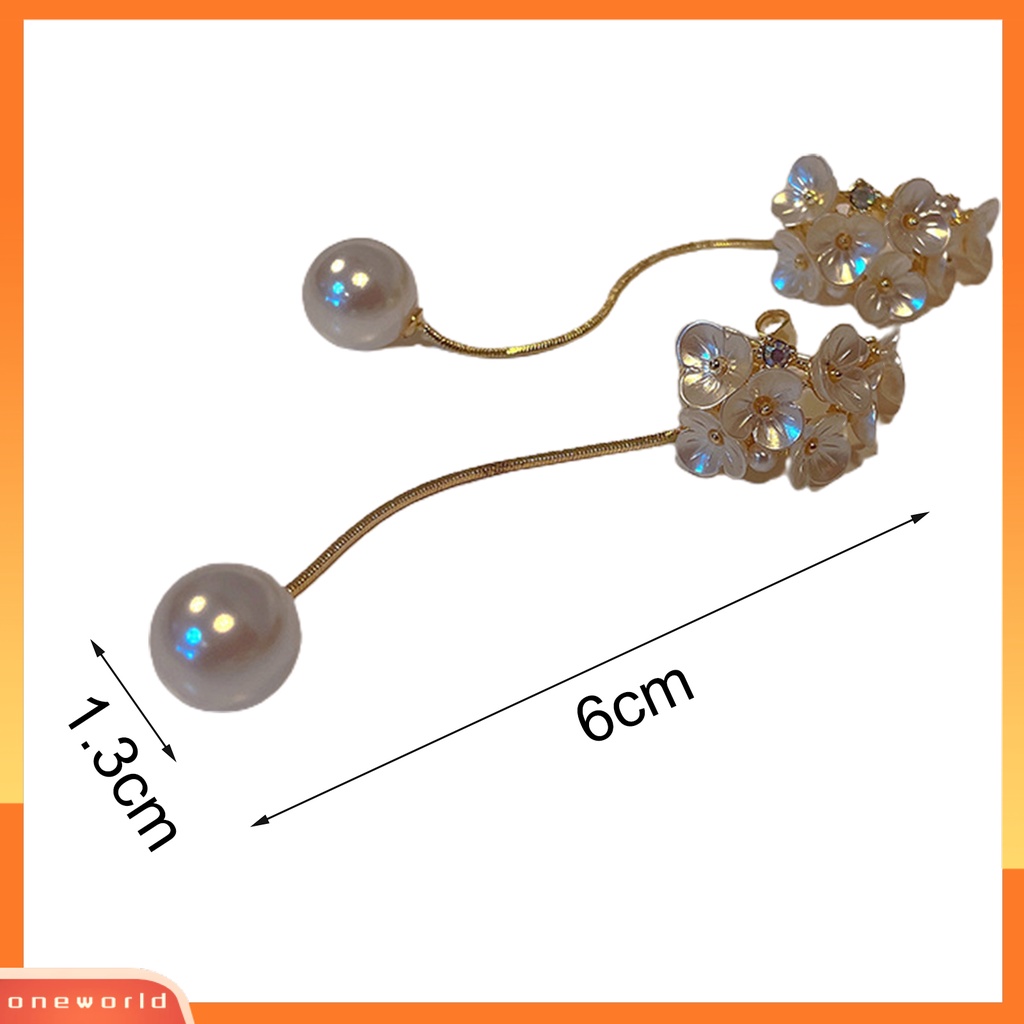 [WOD] 1pasang Anting Wanita Bunga Mutiara Imitasi Perhiasan Electroplating Panjang Jumbai Menjuntai Earrings Untuk Pesta Cocktail