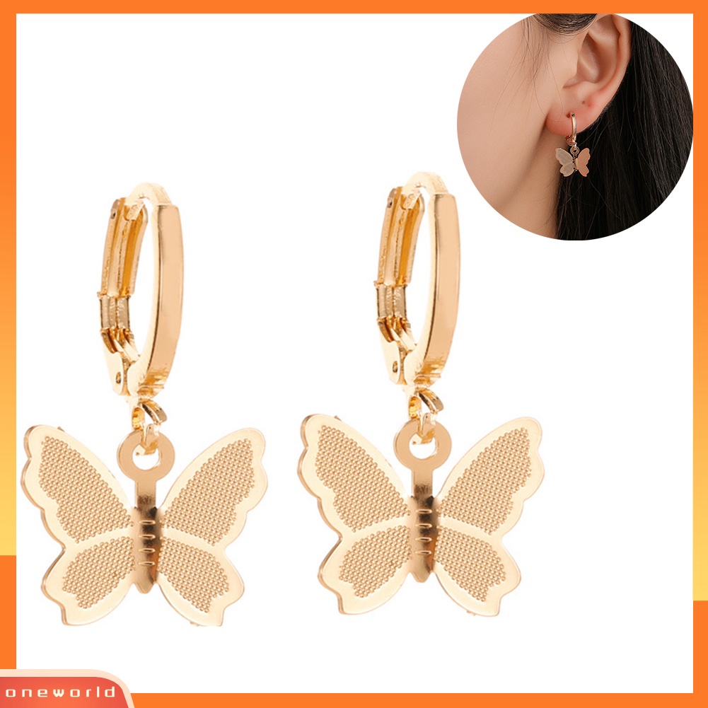 [WOD] Sweet Matte Butterfly Drop Wanita Huggie Anting Tindik Perhiasan Hadiah Ulang Tahun