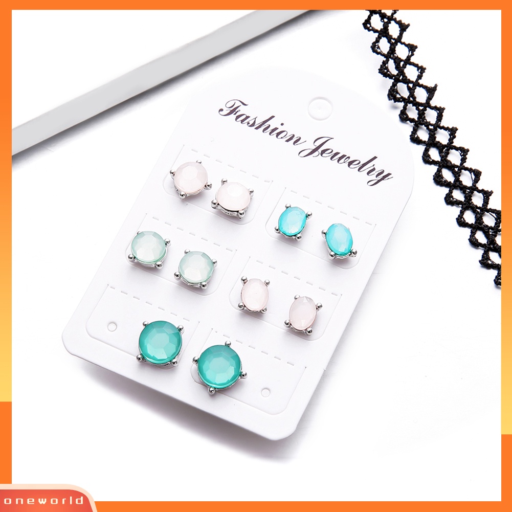 [WOD] 5pasang Geometris Zirkon Hias Telinga Studs Set Gadis Club Tanggal Belanja Anting-Anting