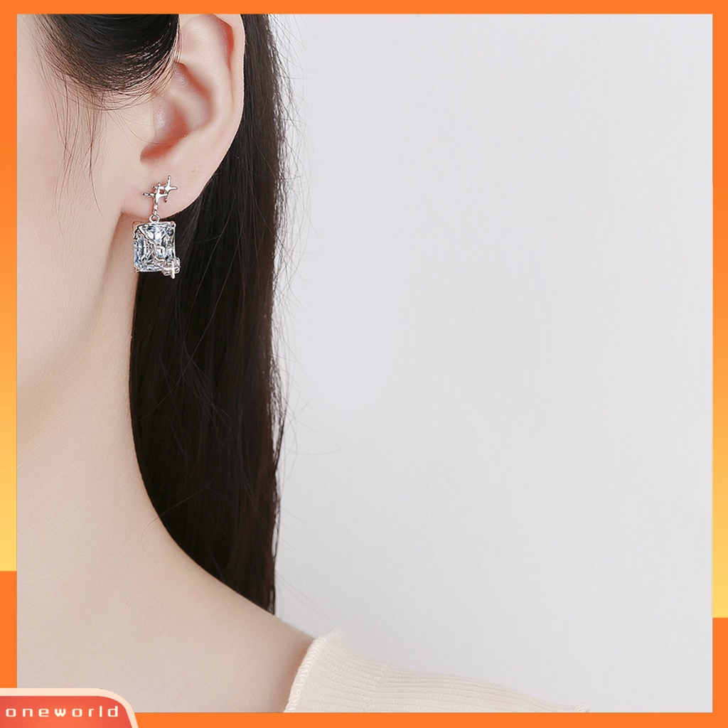 [WOD] 1pasang Drop Earrings Berlian Imitasi Chic Mencegah Alergi Perhiasan Pengantin Wanita Anting Perlengkapan Pernikahan