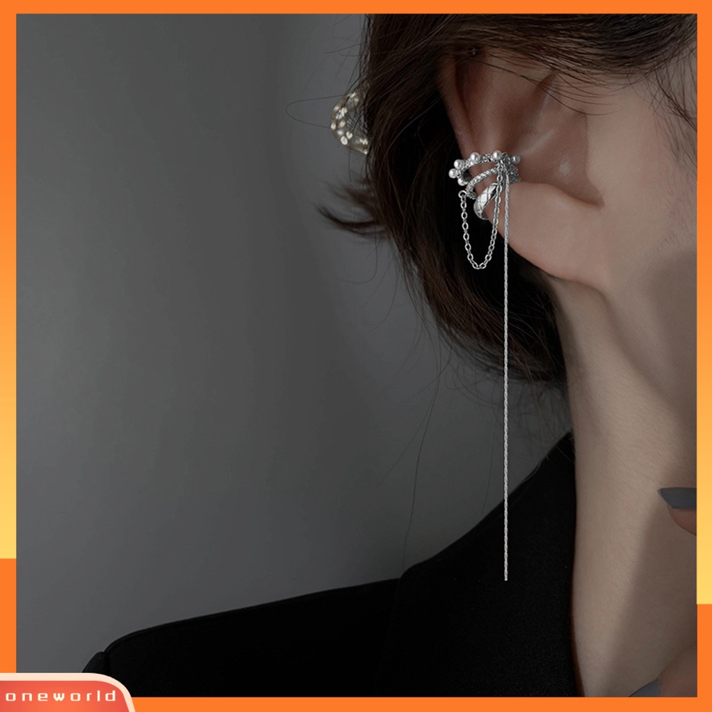 [WOD] 1pc Klip Anting Tiga Lapisan Mutiara Imitasi Cubic Zirconia Gaya Perancis Menjuntai Earring Untuk Pesta Perjamuan Pernikahan Prom