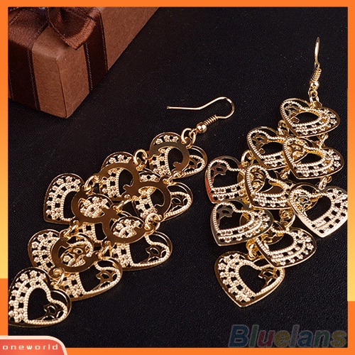 [WOD] Fashion Wanita Berongga Multilayer Manis Hati Menjuntai Kait Anting Panjang Perhiasan