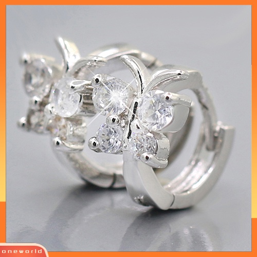 [WOD] Lady Butterfly Zircon925 Sterling Silver Disepuh Ear Stud Hoop Earrings Perhiasan