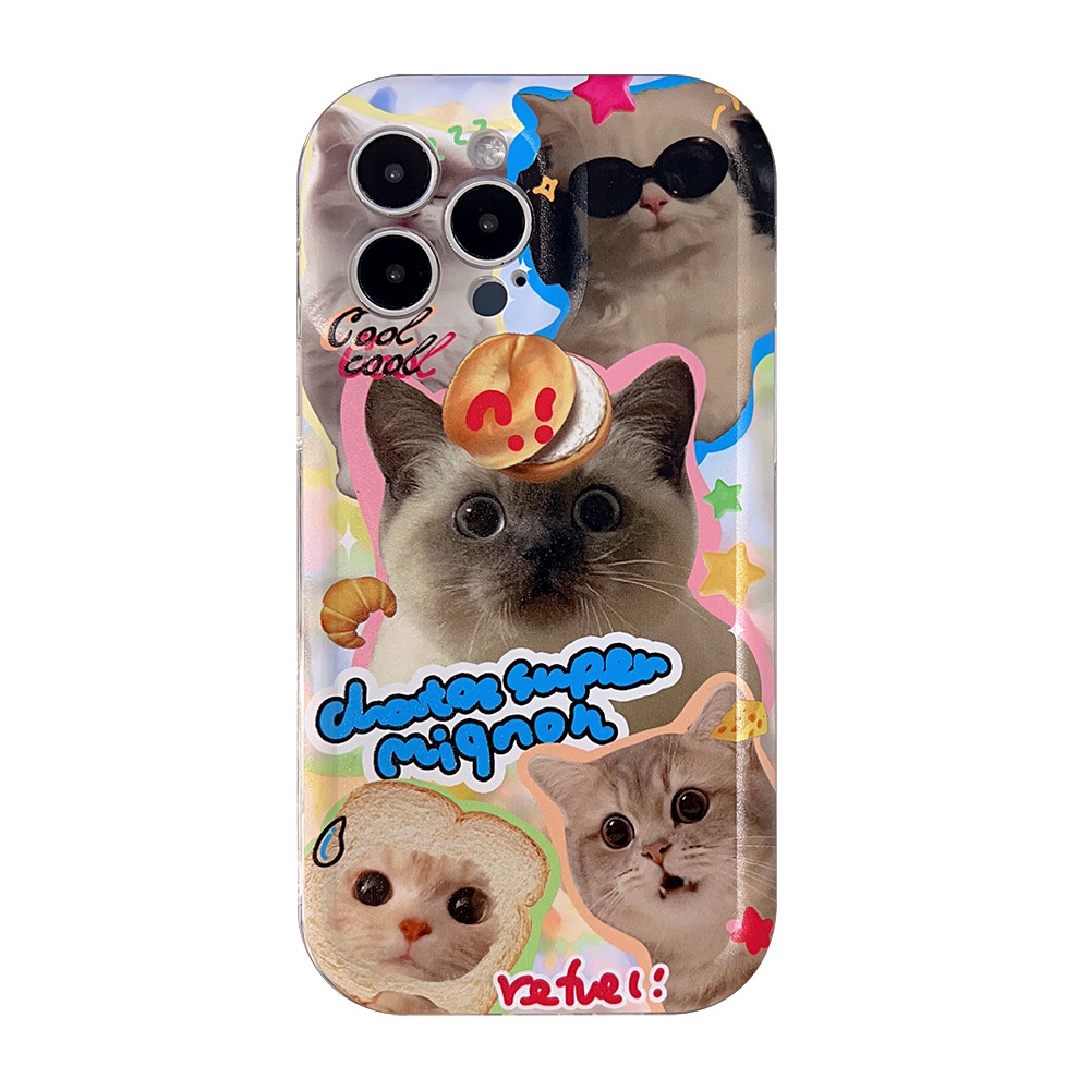 IPHONE Ins Cute Puffs Cat Kartun Silikon Case Untuk Iphone14 11 12 13 PRO MAX Casing Cover Pelindung AT0359