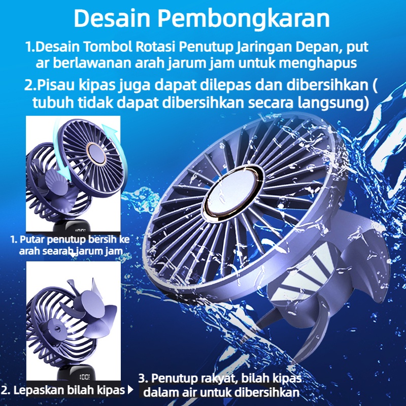 【COD】Kipas Angin Portable Powerbank/Kipas Mini Portable Lipat/Kipas Angin Portable Mini/Kipas Angin Gantung Leher/Kipas Angin Lipat Portable 3000mAh Digital Display LCD Premium 5 Speed