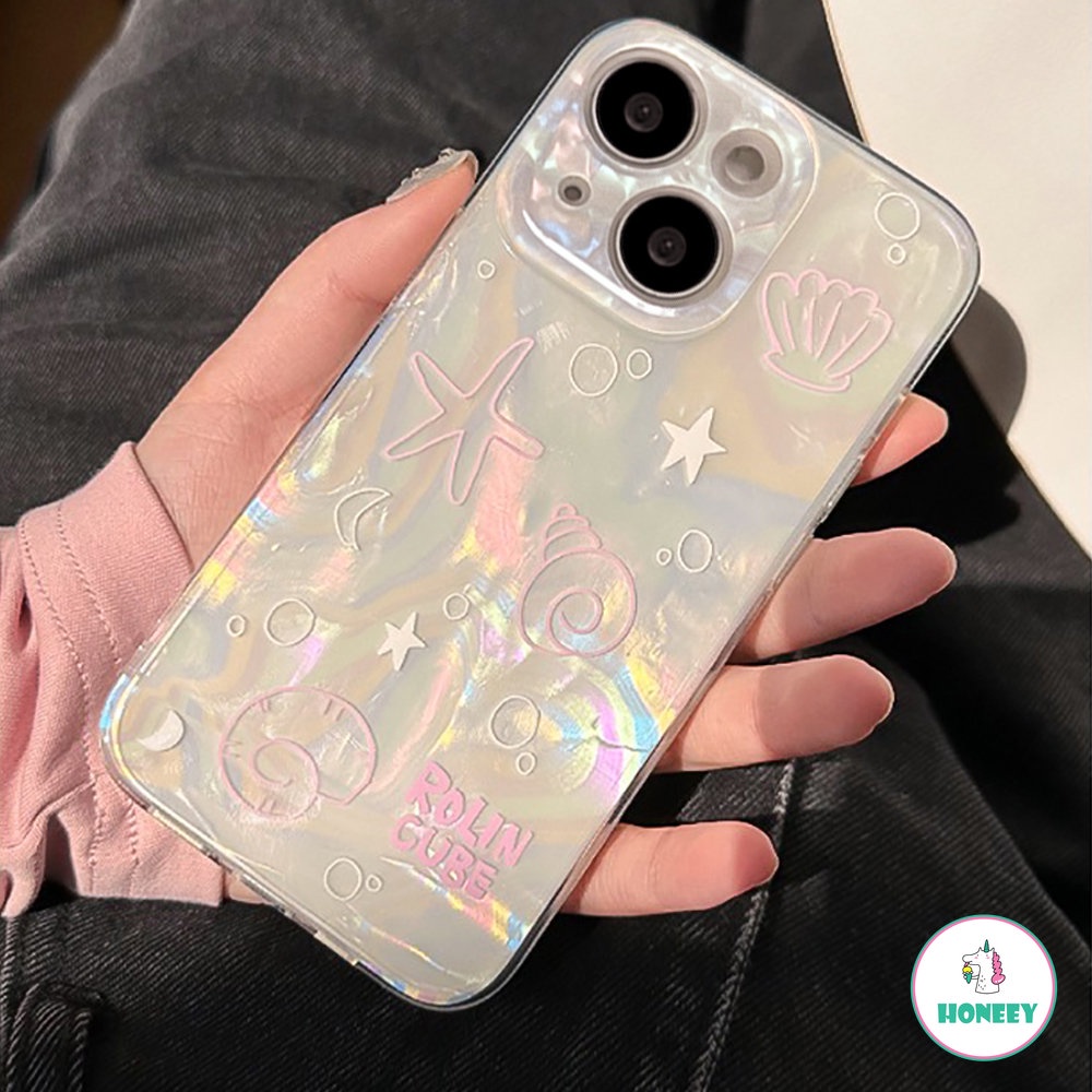 IPHONE Korea Glitter Ocean Lines Back Cover Kompatibel Dengan Iphone11 12 Pro 13 14 Pro Max14 Plus Case Kartun Lucu IMD Phone Cover