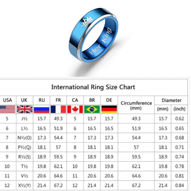 Cincin Baja Titanium Mahkota Surat Biru 8 mm Baru Cincin Pasangan Raja Dan Ratu Untuk Pecinta Cincin Tunangan Lamaran Perhiasan