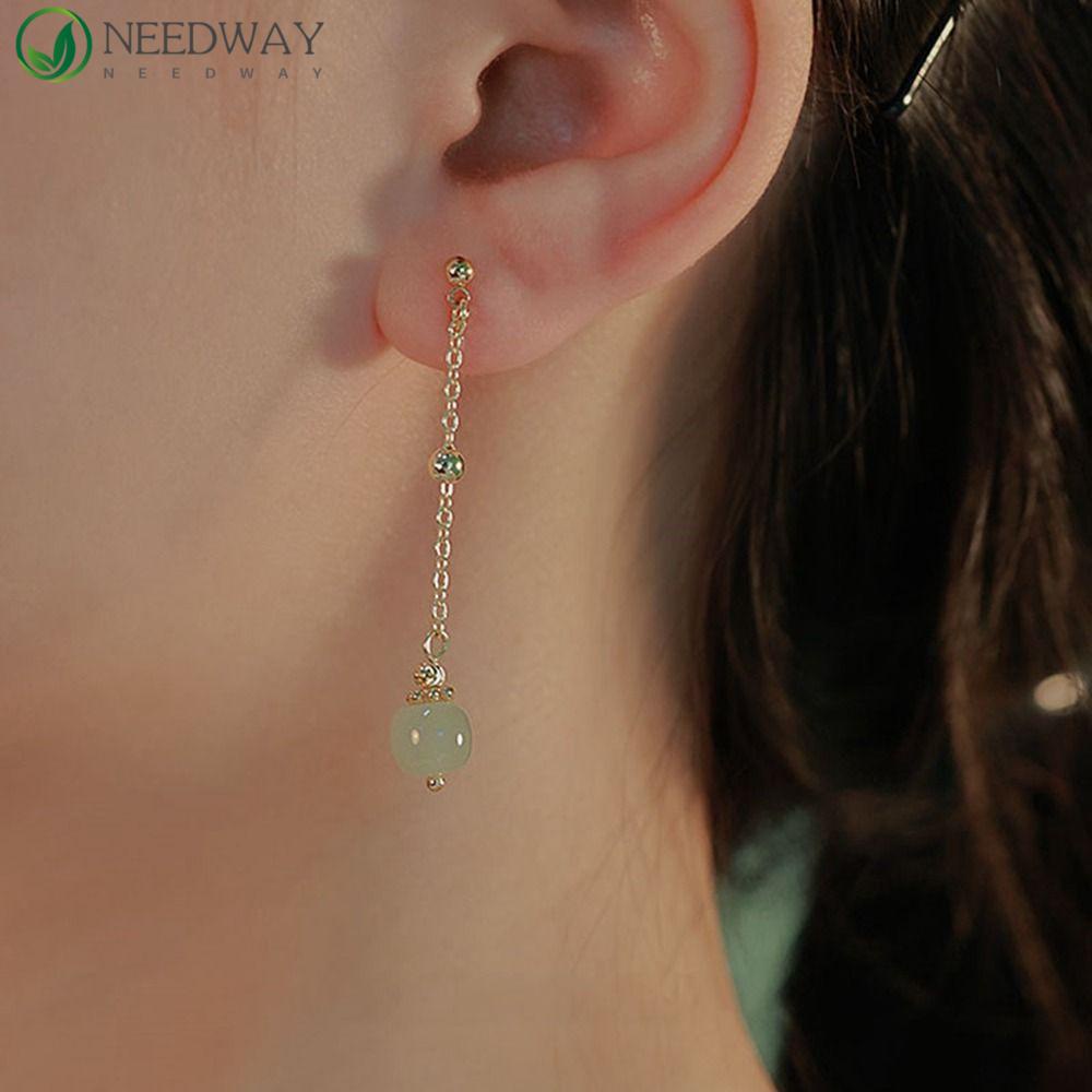 Needway Anting Perempuan Anting Mini Elegan Fashion Mutiara Geometri Telinga Klip Cheongsam Perhiasan Bulat Wanita Stud Earrings Chinese Style Jewelry