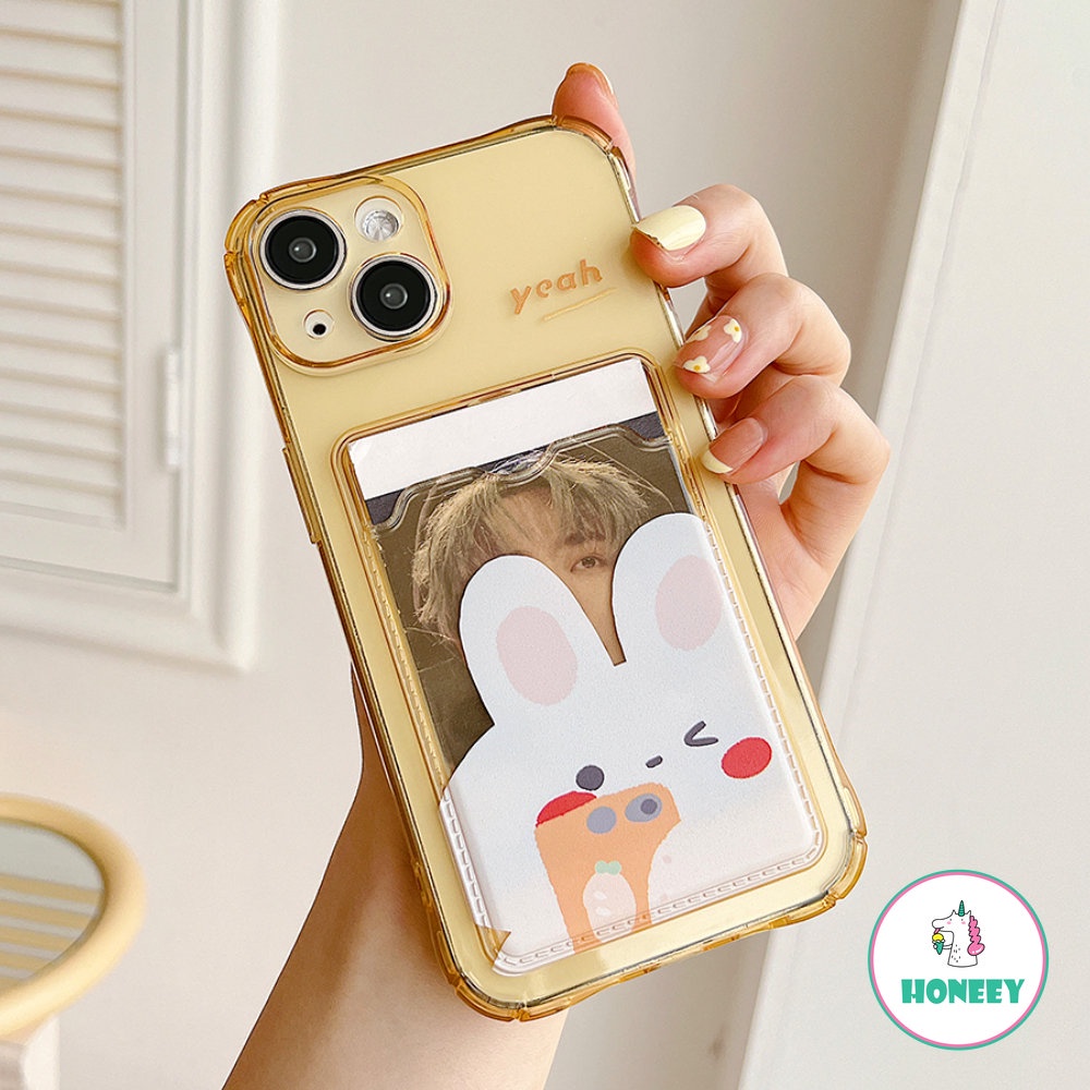 Dompet Card Holder Case Untuk iPhone 14 Pro Max13 12 11 Pro Max Case iPhone XR XS 8 7 14 Plus Transparan Bunny Soft TPU Shockproof Cover