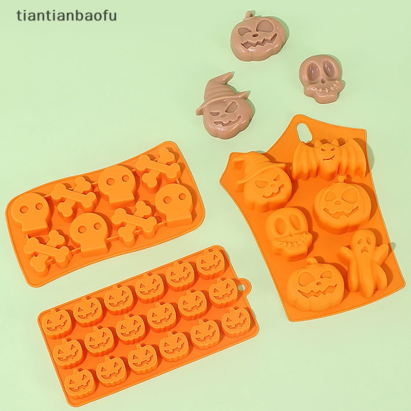 [tiantianbaofu] 1pc Halloween Mengerikan Cetakan Silikon Es Batu Coklat Makanan Baking Tray Mold Butik