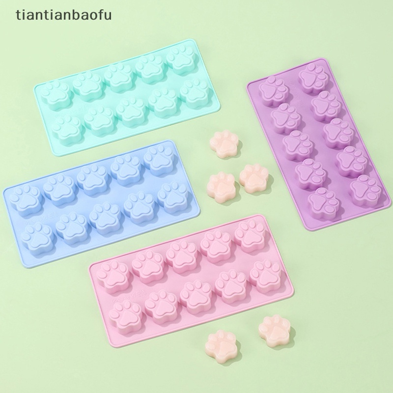 [tiantianbaofu] 1pc 10lubang Silikon Food Grade Cetakan Paw Print Reusable Dog Cat Paw Baking Mold Butik