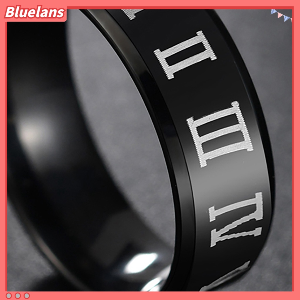 [BLS] Cincin Jari Hadiah Perhiasan Mewah Bahan Stainless Steel Motif Angka Romawi Pria Band Untuk Prom