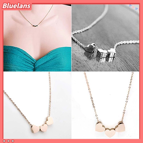 [BLS] Perhiasan Fashion Wanita Tiga Cinta Hati Rantai Liontin Statement Choker Necklace