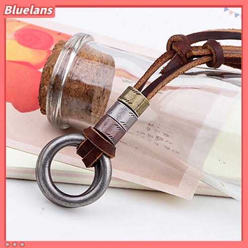 [BLS] Fashion Pria Retro Faux Leather Cord Double Circle Cincin Liontin Kalung Hadiah