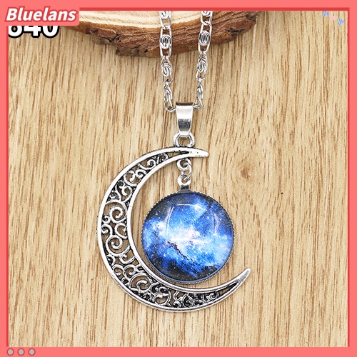 [BLS] Wanita Fashion Kaca Galactic Paduan Rantai Bulan Sabit Liontin Kalung